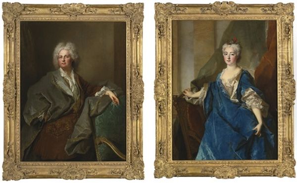 Portrait Of The Baron De Besenval And Portrait Of The Baronne De Besenval (pair) Oil Painting by Nicolas de Largilliere