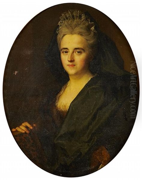 Portrait De Jeune Femme En Robe Noire Tenant Un Livre Oil Painting by Nicolas de Largilliere