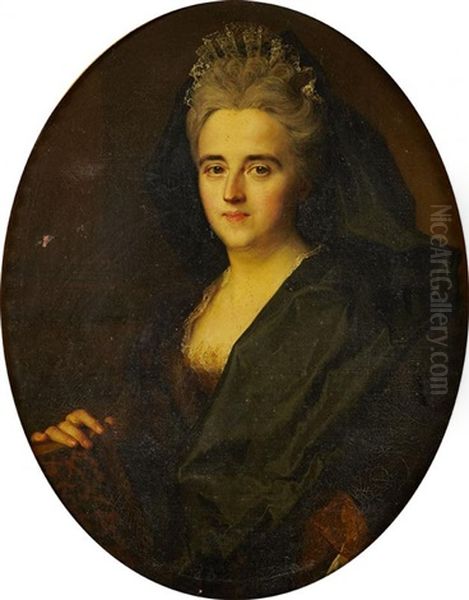 Portrait De Jeune Femme En Robe Noire Tenant Un Livre Oil Painting by Nicolas de Largilliere