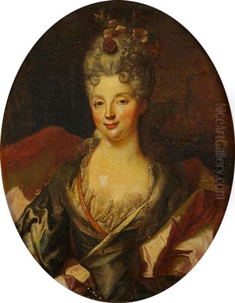 Portrait De Jeune Femme, Les Cheveux Ornes De Fleurs Oil Painting by Nicolas de Largilliere