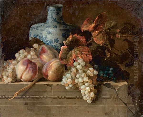 Nature Morte Aux Raisins Et Peches Oil Painting by Nicolas de Largilliere