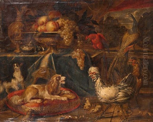 Nature Morte Aux Chiens Et Poules Oil Painting by Nicolas de Largilliere