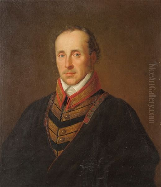 Portrait Of A French Officer, Half Length, Wearing Uniform And Brown Cloak Oil Painting by Nicolas de Largilliere