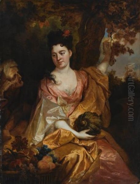 Portrait Of A Lady As Pomona, Beside Her Vertumnus by Nicolas de Largilliere