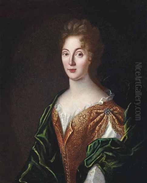 Portrait Of A Lady In A Gold Embroidered Dress Oil Painting by Nicolas de Largilliere