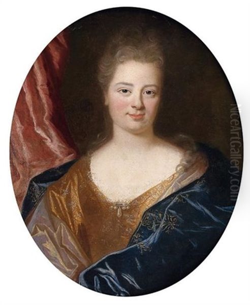 Portrait De Femme A La Robe Bleue Oil Painting by Nicolas de Largilliere