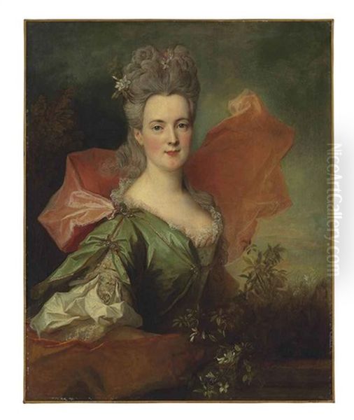 Portrait Of A Lady In A Green Silk Dress Oil Painting by Nicolas de Largilliere