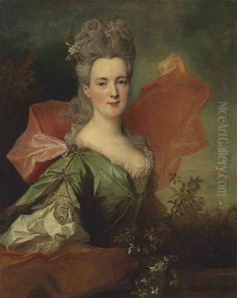 Portrait Of A Lady In A Green Silk Dress Oil Painting by Nicolas de Largilliere