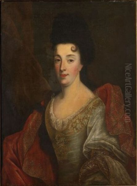 Portrait De Dame En Robe Brodee Oil Painting by Nicolas de Largilliere