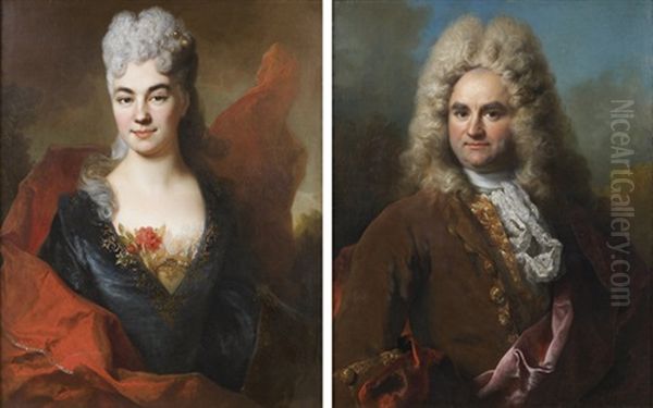 Portrait De Brigitte Ansart, Epouse De Pierre-andre Joseph Bataille (+ Portrait De Joachin Delelee, Epoux De Jeanne-agnes Bataille; Pair) Oil Painting by Nicolas de Largilliere