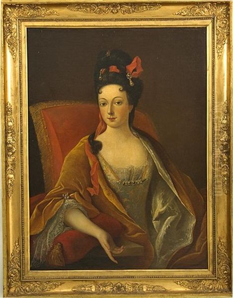 Portrait De Jeune Femme En Robe Blanche Oil Painting by Nicolas de Largilliere