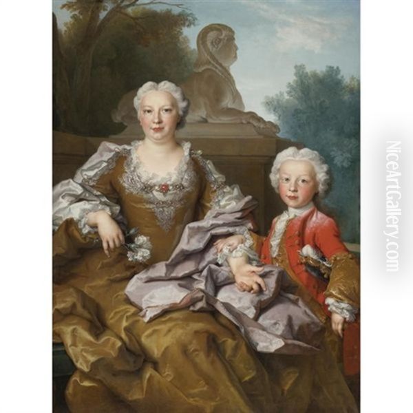 Madame Bertin And Her Son, Balthazar Bruno Oil Painting by Nicolas de Largilliere