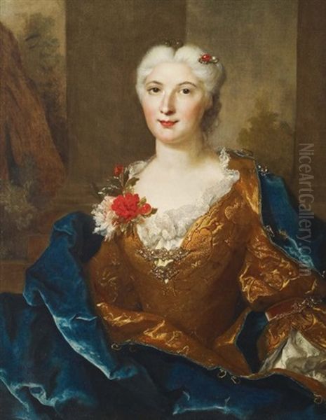 Portrait De Femme A La Draperie Bleue Oil Painting by Nicolas de Largilliere