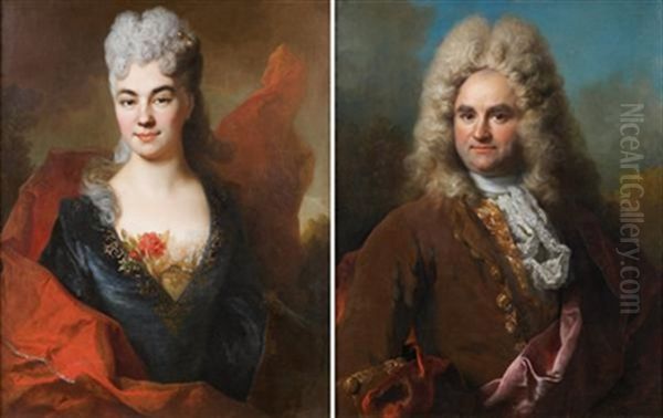 Portrait De Brigitte Ansart, Epouse De Pierre-andre Joseph Bataille (+ Portrait De Joachin Delelee, Epoux De Jeanne-agnes Bataille; Pair) Oil Painting by Nicolas de Largilliere