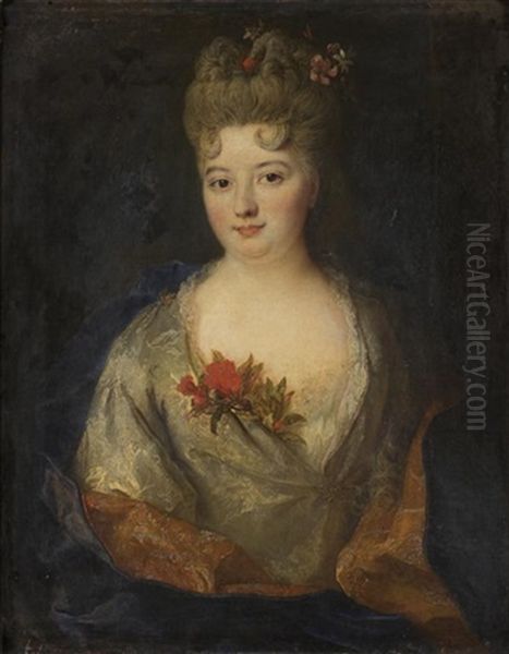 Jeune Femme En Buste Au Corsage Decore De Fleurs by Nicolas de Largilliere