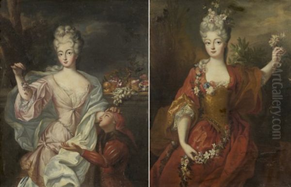 Portrait Presume De Mademoiselle De Blois (+ Portrait De Jeune Femme Avec Une Grappe De Raisins; Pair) Oil Painting by Nicolas de Largilliere