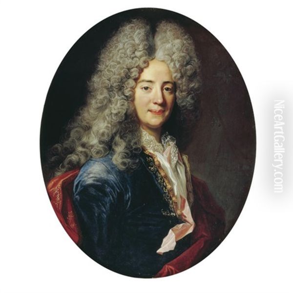 Portrait Of A Man, Half Length, Wearing A Blue Tunic Oil Painting by Nicolas de Largilliere