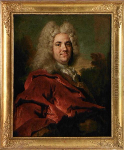 Portrait D'homme A La Draperie Rouge Sur Fond De Paysage Oil Painting by Nicolas de Largilliere