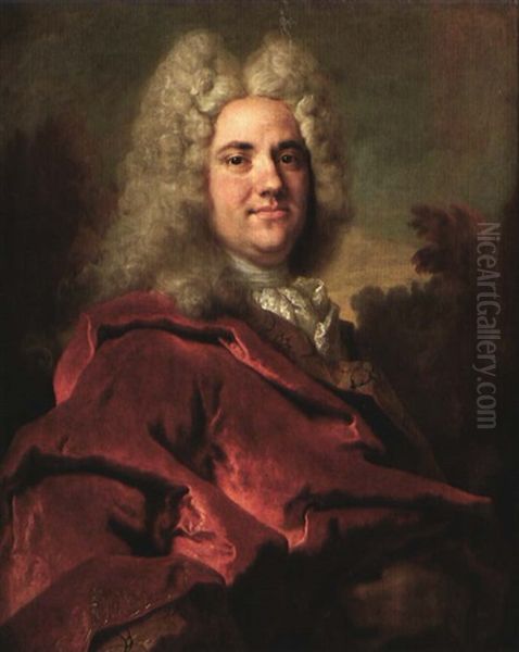 Portrait D'homme A La Draperie Rouge Sur Fond De Paysage Oil Painting by Nicolas de Largilliere