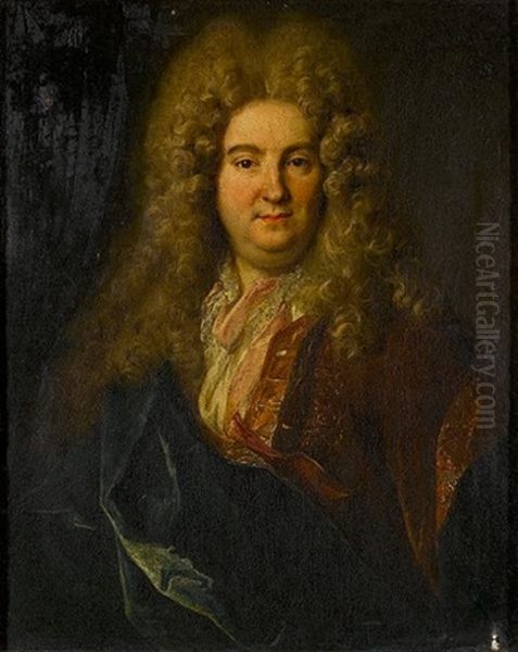 Portrait Of A Gentleman, In A Brown Coat With A White Chemise And Gold Waistcoat Oil Painting by Nicolas de Largilliere