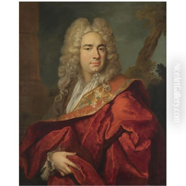 Portrait Of A Gentleman, Half Length, Wearing A Red Cape Oil Painting by Nicolas de Largilliere