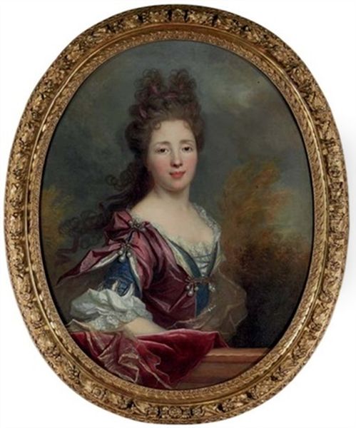 Portrait Of Marie-francoise-louise-therese Humbert, Wife Of Pierre Langlois, Maitre Des Comptes, In A Blue And Violet Dress Oil Painting by Nicolas de Largilliere