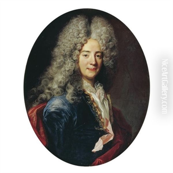 Portrait Of A Man, Half Length, Wearing A Blue Tunic Oil Painting by Nicolas de Largilliere