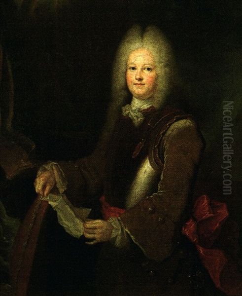 Portrait D'homme A La Cuirasse Tenant Une Lettre Oil Painting by Nicolas de Largilliere