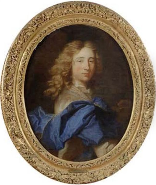 Portrait D'homme Au Drape Bleu Oil Painting by Nicolas de Largilliere