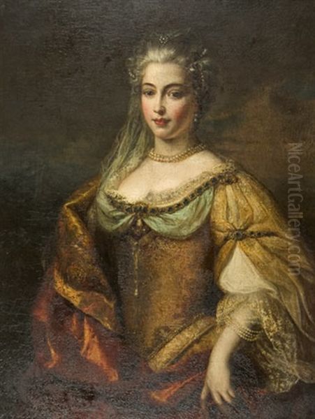 A Lady Of Quality Oil Painting by Nicolas de Largilliere