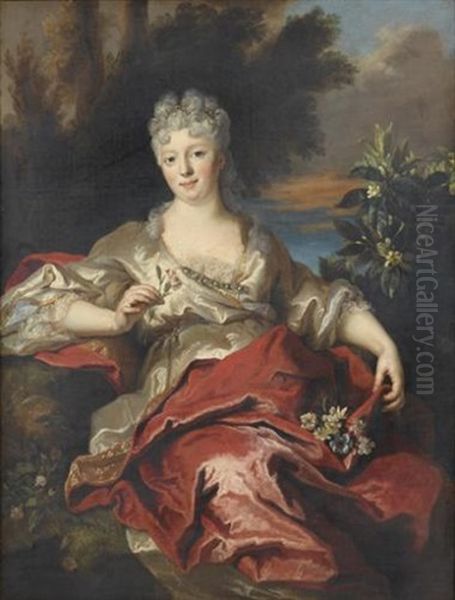 Portrait De Femme En Robe Blanche Oil Painting by Nicolas de Largilliere