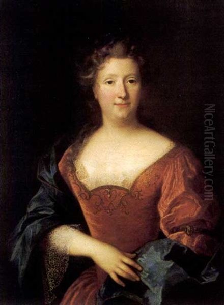 Portrait De Juene Femme Preparant Une Guirlande De Fleurs Oil Painting by Nicolas de Largilliere