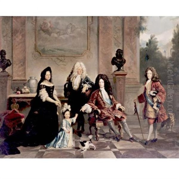 Louis Xiv And His Heirs Oil Painting by Nicolas de Largilliere