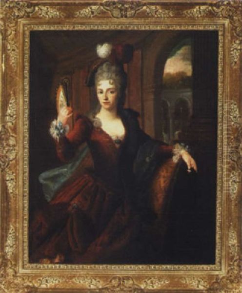 Portrait Of A Lady With Fan Oil Painting by Nicolas de Largilliere