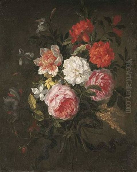 Roses, Carnations And Other Flowers Oil Painting by Nicolas de Largilliere