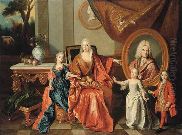 Portrait Of The Bocquet D'anthenay Family Oil Painting by Nicolas de Largilliere