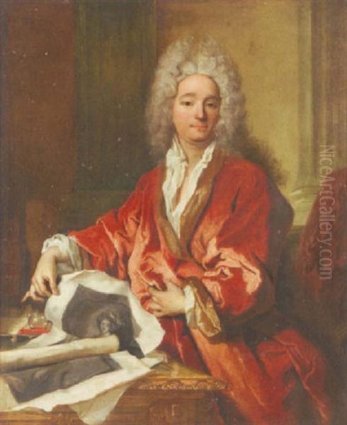 Portrait De Louis D'assenay Tenant Des Gravures Oil Painting by Nicolas de Largilliere