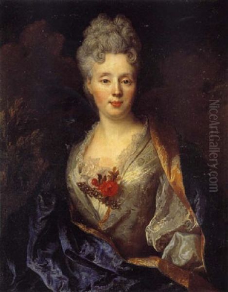 Portrait D'une Dame De Qualite A La Draperie Bleue Oil Painting by Nicolas de Largilliere