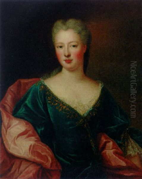 Portrait Of A Lady In A Blue Dress With A White Wrap Oil Painting by Nicolas de Largilliere