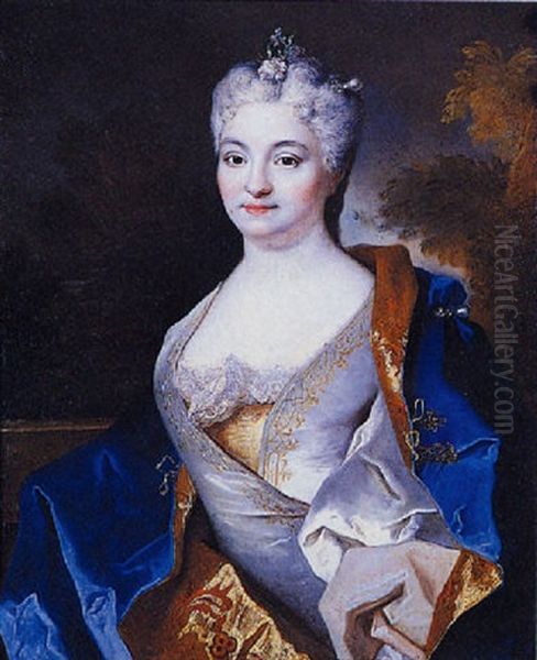 Portrait De Femme Drapee Dans Un Manteau Bleu by Nicolas de Largilliere