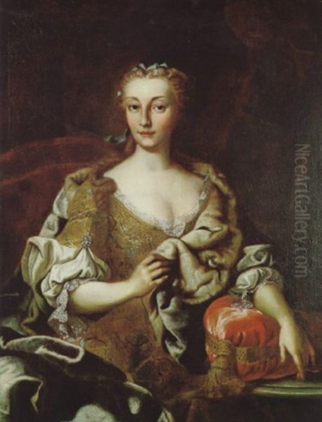 Bildnis Einer Dame In Goldbesticktem Kleid Und  Hermelinumhang Oil Painting by Nicolas de Largilliere