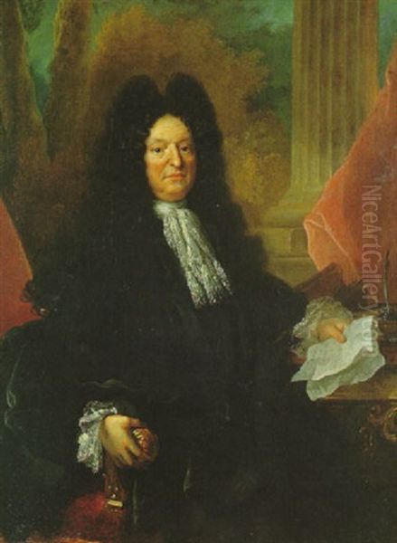 Portrait D'homme A Son Bureau Tenant Une Lettre Oil Painting by Nicolas de Largilliere