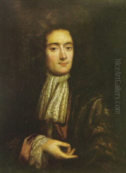 A Portrait Of A Nobleman With A Lace Scarf Oil Painting by Nicolas de Largilliere