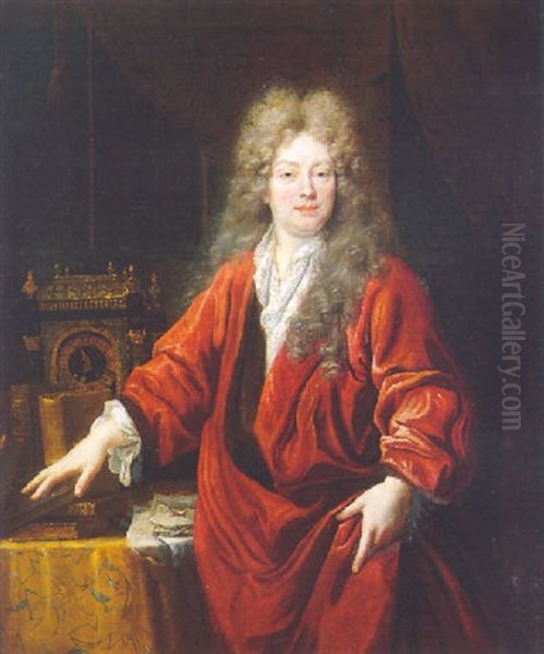 Portrait D'homme Pres D'un Cartel Oil Painting by Nicolas de Largilliere