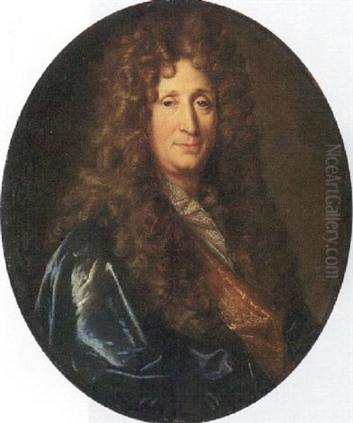 Portrait Of A Gentleman (counselor Broussel?) Wearing A Blue Cloak And Gold Waistcoat Oil Painting by Nicolas de Largilliere