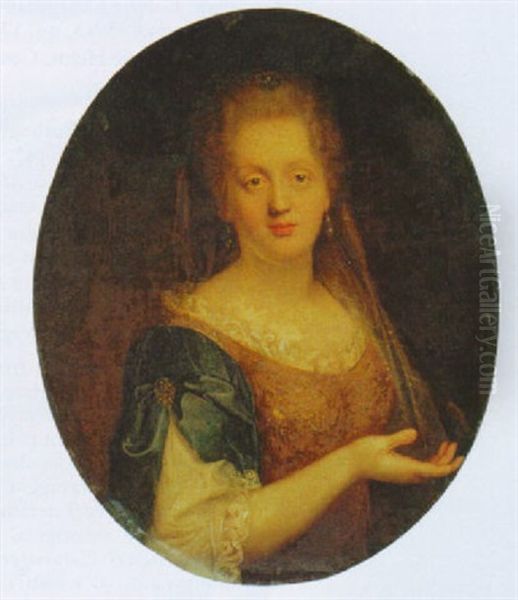 Portrait Of A Lady (madame D'estournel?) Wearing A Lace Veil Oil Painting by Nicolas de Largilliere