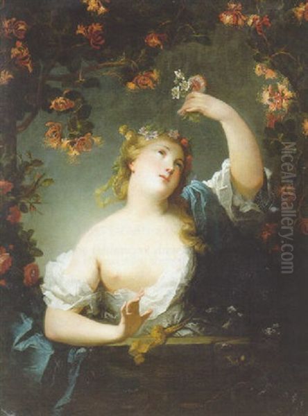 Flora, Standing On A Balcony Oil Painting by Nicolas de Largilliere