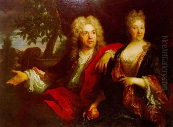 Portrait De Gentilhomme Et De Sa Femme Dans Un Parc Oil Painting by Nicolas de Largilliere