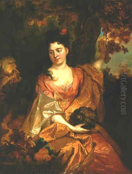 Portrait De Jeune Femme En Pomone Oil Painting by Nicolas de Largilliere