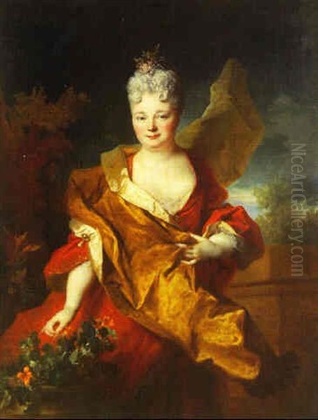 Portrait (la Comtesse De Coullonges?) A Cote D'un Vase De Capucines Oil Painting by Nicolas de Largilliere